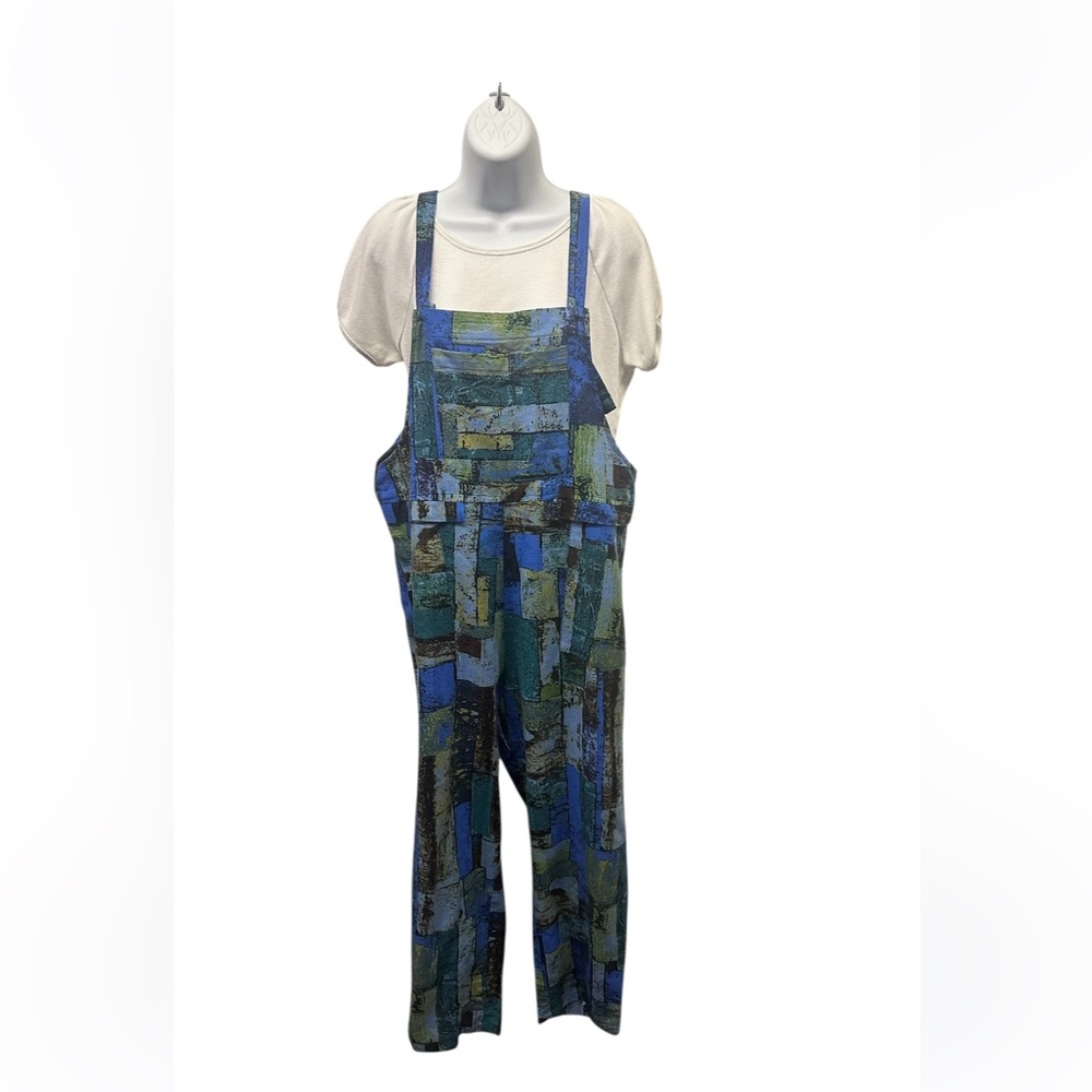 S/M.  NWT.  Sacred Threads Blue and Green Patchwork Jumpsuit.  BL/RD12